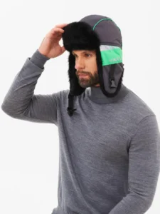 Шапка ушанка зимняя HUNTSMAN Elbrus цв Тёмно-серый мех Норка тк Galaxy Breathable