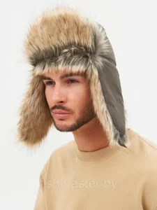 Шапка ушанка зимняя HUNTSMAN Евро Енот Хаки с маской