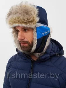 Шапка ушанка зимняя HUNTSMAN Yakutia цв Тёмно-синий  мех Волк тк Galaxy Breathable